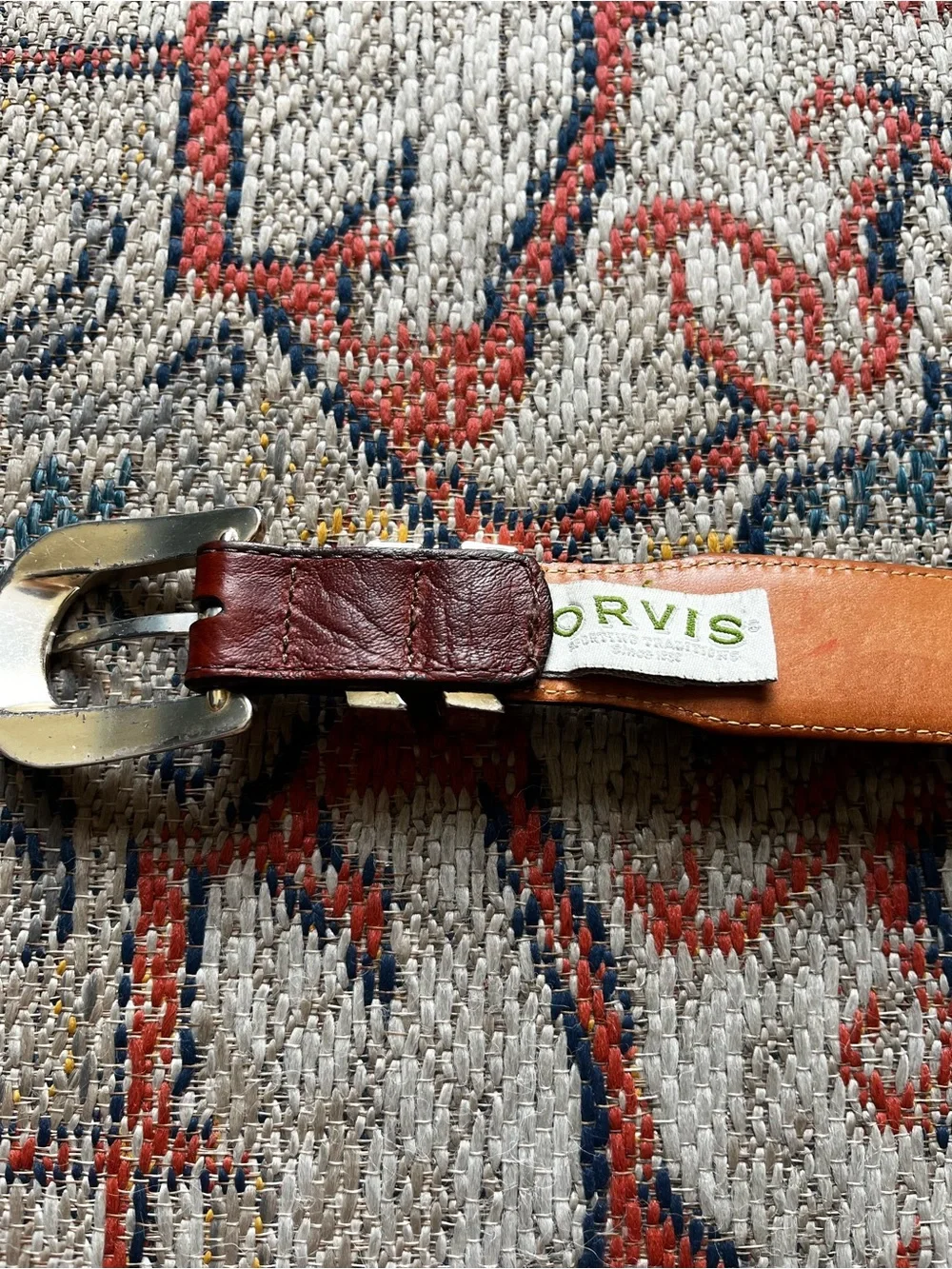 Orvis Chestnut Brown Leather Belt with Silver-Tone Hardware Size 38 Western